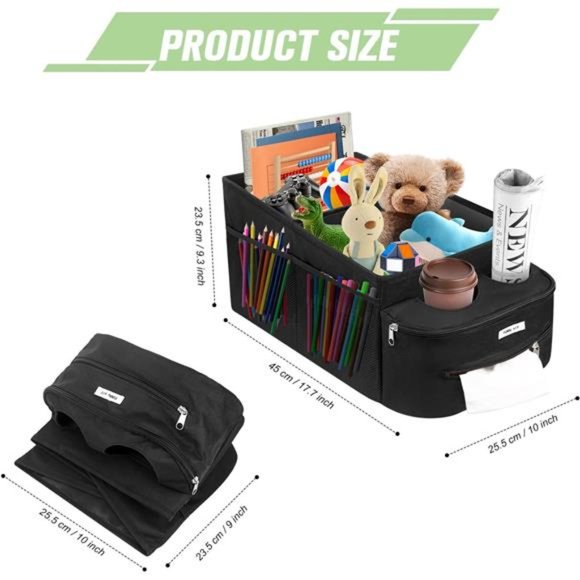 Car Seat Organizer with Partitions, & 4 Cup, 11 Storages, Collapsible Passenger - Picture 2 of 7